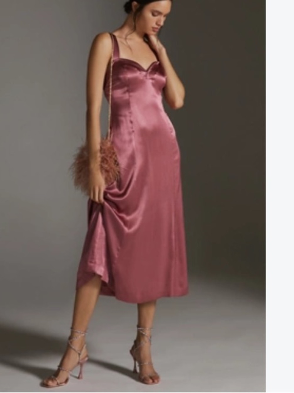 By Anthropologie Cross-Back Satin Slip Midi Dress in Dusty Rose NWT size 14